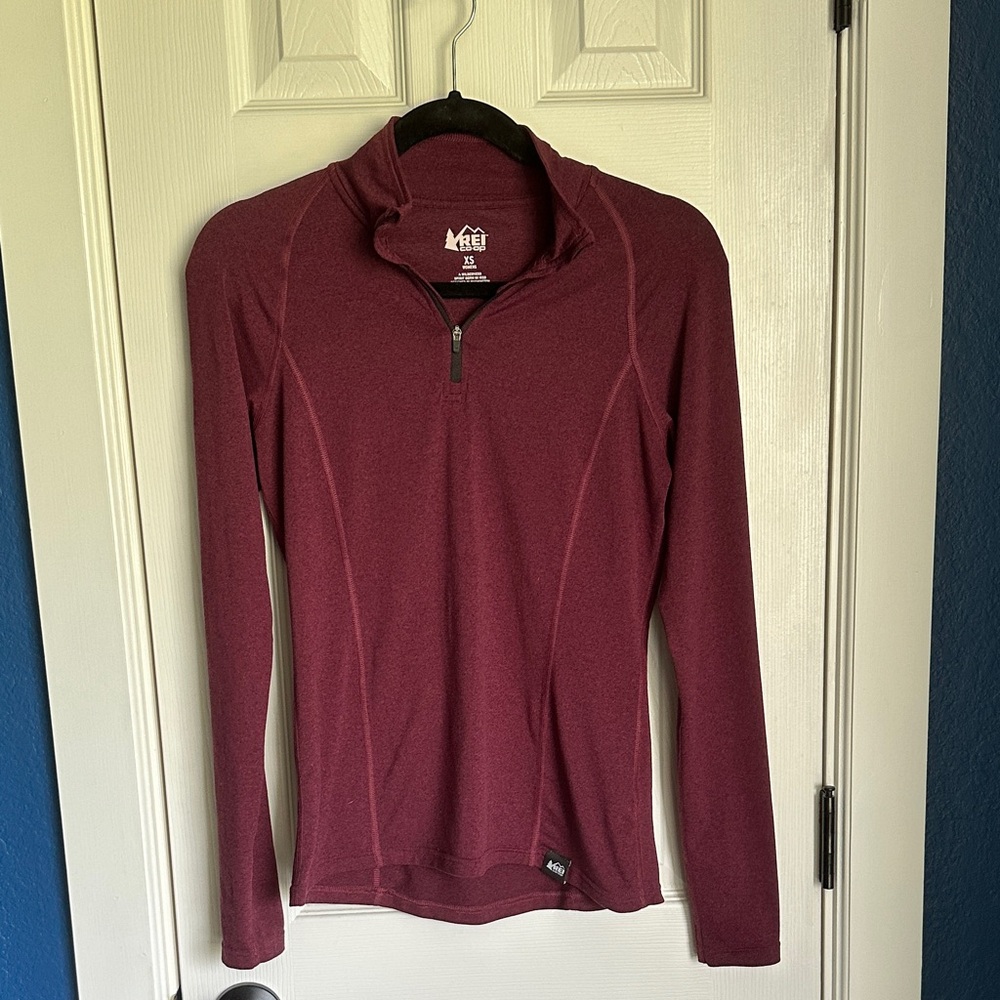 REI Maroon Long Sleeve Quarter-Zip Top